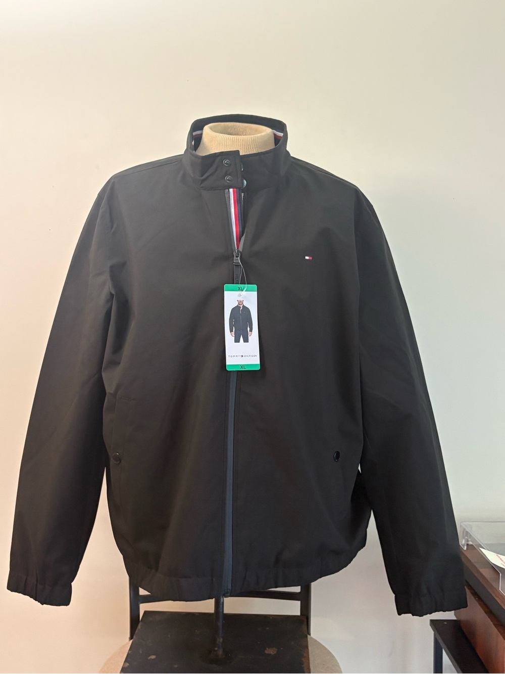 Tommy Hilfiger Black Men's Windbreaker Jacket with Flag Trim